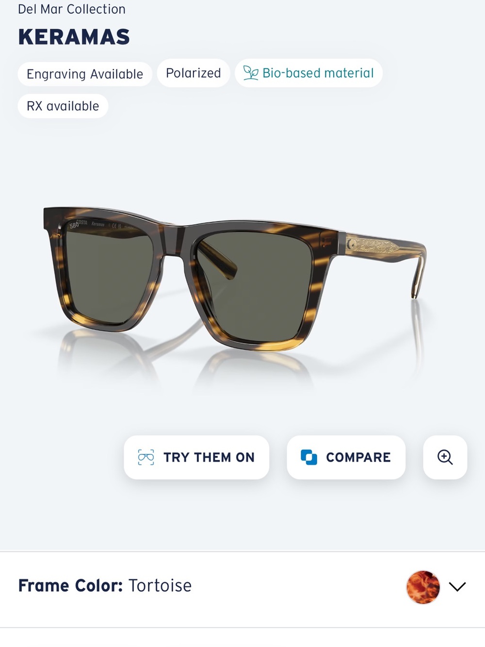 Costa Keramas Tortoise Frame Sunglasses with Green Lenses